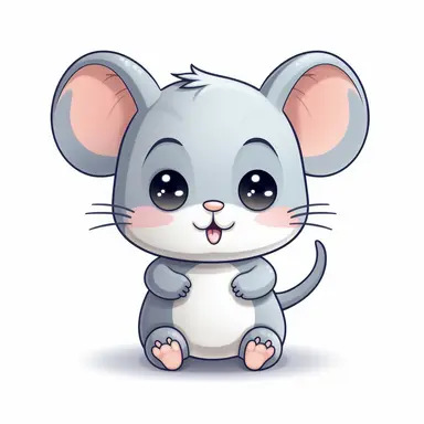 clipart, cute kawaii gray and white mouse isolated on a white background, cartoon style, chibi style, vector, 3D, no shadows