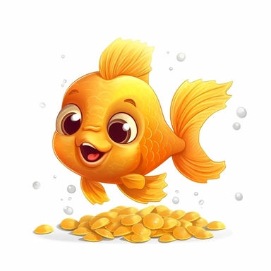cartoon style salty, cracker-like yellow bubbly goldfish, eatable, clipart