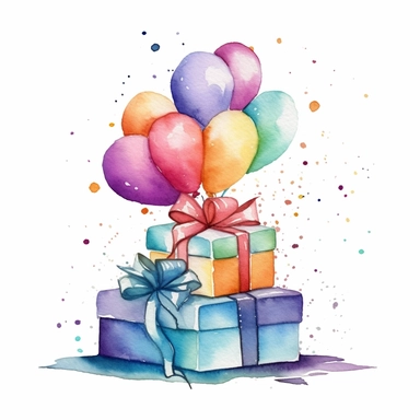 Clipart, watercolor, white background: A birthday card with a heartfelt message, expressing warm wishes and love on someone's special day.