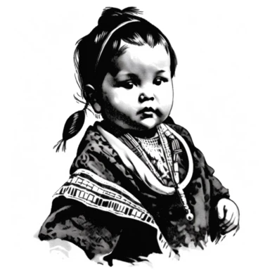 clipart, ink style, ojibwe infant , late 1800s, black and white