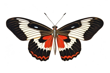 Vintage 1920 detailed Zebra Longwing Butterfly Illustration, Chromolithograph, Die Cut, 1920s Illustration, Vintage, Chromolithograph, Colorful, Antique, Ephemera, Clipart, 8k, Isolated on white