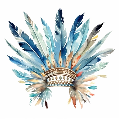 watercolor indian feather crown clipart, clean white background