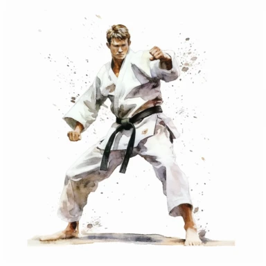 Karate, highly detailed, watercolor, clipart, illustration, white background, digital painting, paper crafting, no signature, no text