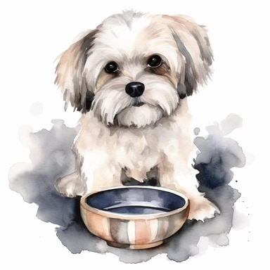Watercolor dog bowl clipart, white isolated background, space out, hd