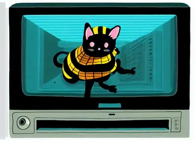 boxy retro gray CRT computer monitor displaying web browser, photo of wet cat in bee costume, hi this is my geocities for my cat named bee who loves flowers, Word Wide Web 90s website aesthetic, comic sans tacky clipart, glitch style