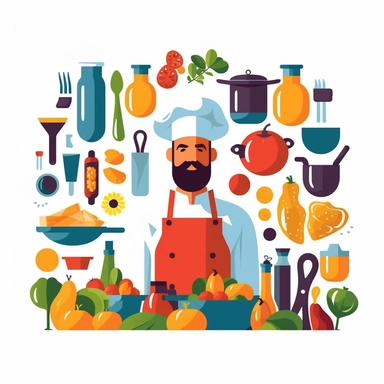 bright Colorful Clip Art for chef kitchen, 2D, Vector, Flat separated on white background