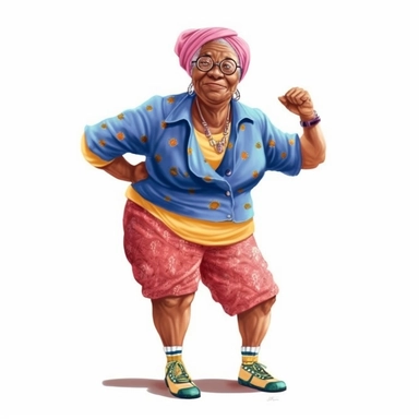 funny african grandma is exercising, full body, hand draw Illustration clipart, 4K, extremely detailed