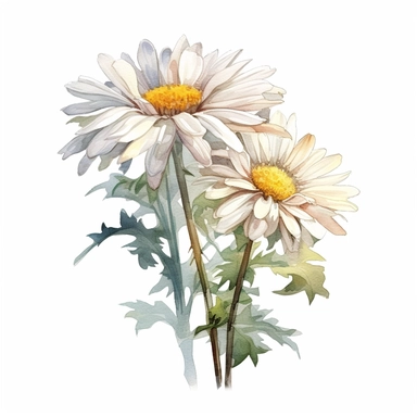 isolated clipart on a white background of a watercolor beautiful flowers Common daisy illustration, in the style of zbrush, storytelling, mashup of styles, in the style of daniel f. gerhartz, transcendent, nikon d850, art of burma, captures the essence of nature, in the style of organic forms and patterns, expansive skies, hyper-detailed illustrations, i can't believe how beautiful this is, lively colors