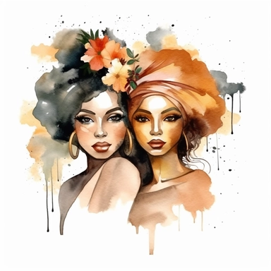 water color black adult sisters clipart
