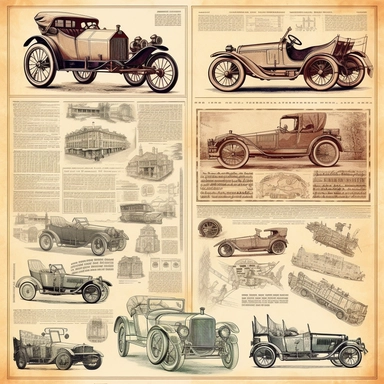 vintage style automobile newspaper illustrations clipart set, detailed 4k, clipart style, background white
