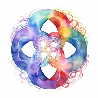 Infinity fractal clipart, watercolor, vibrant chakra colors, on white background