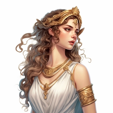 beautiful stunning pretty vintage greek goddess character, paint art style, clipart, white background, superrealistic, one of a kind