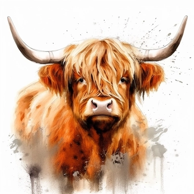 highland cattle oil painting watercolor clipart graffiti