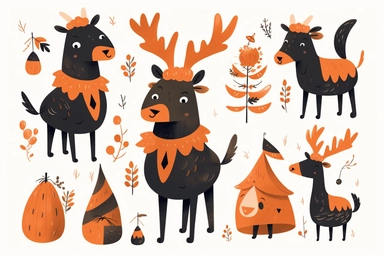 Cute Elk in halloween Day clipart, cartoon, white background,