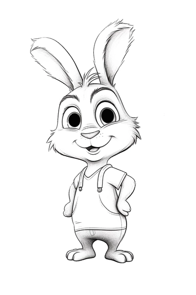 pixar Rabbit clipart, simple line art, monocromatic, isolated on white background, color image, full body, stroke line art, for toddler coloring, 8k