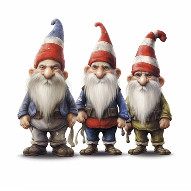 4 july gnomes photorealistic clipart,on white background with margins