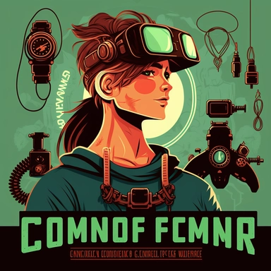 Game Developer, coding bootcamp, workshop, vr headset, gauges, virtual reality, poster, vector, 2d illustration, clipart, few colors