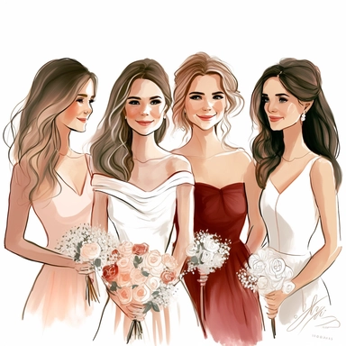 Best Friends wedding Fashion Illustration Clipart, high resoulution format,bride and bridesmaids png file