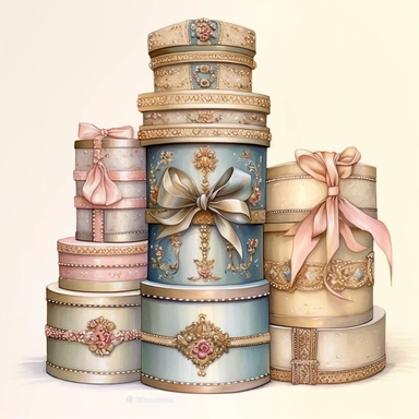Watercolor detailed intricate hat boxes for a princess in soft colors with diamonds clipart - Image #1 <@1098423716465102849> - Image #1 <@1098423716465102849>