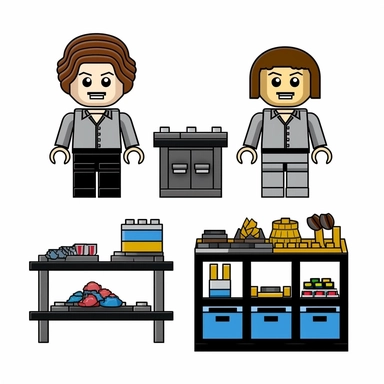 /imaginea set of black line clipart inspired by live fire cooking and barbecue and Lego and Funko Pop toys