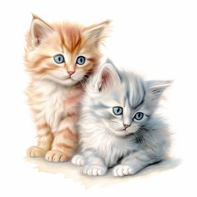 2 fuzzy kittens color pencil sketch on a white background for clipart
