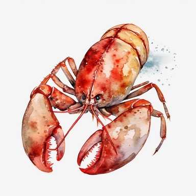 Watercolor crawfish clipart, white isolated background, space out, hd
