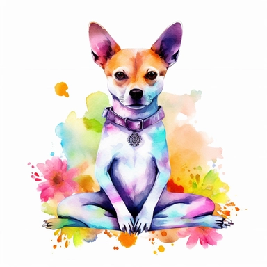 cute dog doing yoga exercise, neon colours yoga lotus flowers background, yoga design, yoga art watercolour clip art