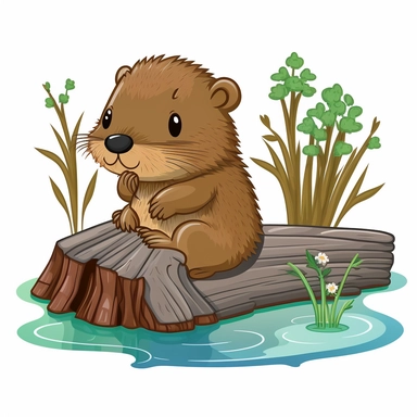 Baby beaver with a log or a dam clipart