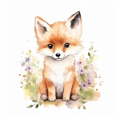 watercolor spring baby fox woodland creature on white backgroung, nursery decor, baby shower clip art, cute and whimsical design