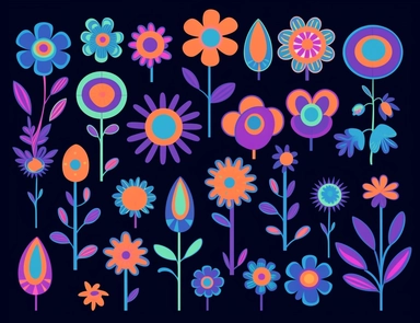 clipart flowers cliparts clipartflowers cliparts clipflowers clipart flowers clipart purple, in the style of stephen ormandy, dark cyan and blue, marguerite blasingame, childs drawing, 1970–present, jan berenstain, cross-processing/processed on a black background