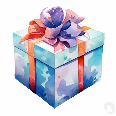 clipart, white background, watercolour, 2d illustration, no shadow, Design gift box