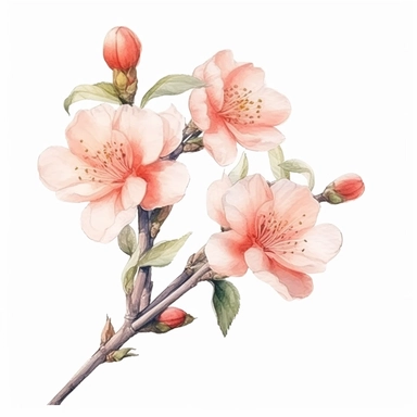 hyperrealism clipart , peach flowers, white background, watercolor style, farmhouse chic, tempera clipart