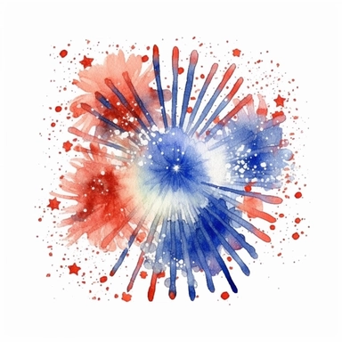 watercolor american patriotic flag fireworks clipart illustration, centred, vibrant colors, add the flag , on a white background, no watermark, no logo, no writing