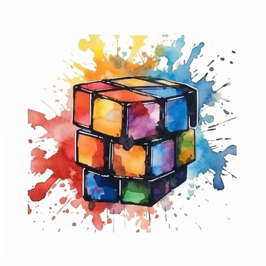 rubik, 90s Retro dirty style Sublimation Clipart, watercolor, isolated on white background