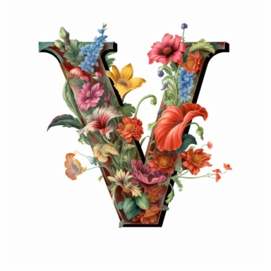 alphabet, letter V V, floral image, clipart, white background