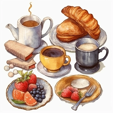 beautiful french breakfast Clipart - 13 High Quality JPGs - Digital Download - Card Making, Mixed Media, Digital Paper Craft