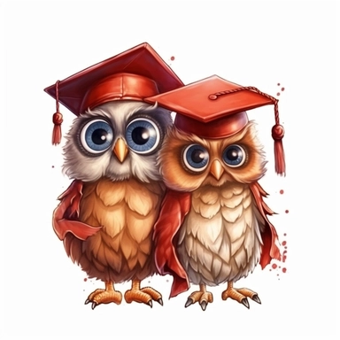red Graduation couple Owls best friend Clipart Grad Student Owl PNG, Illustration clipart, 4K, extremely detailed Sublimation Clipart,Cartoon,hyper realistic, intricate detail, illustration style,high solution,on the white background