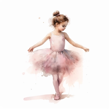 watercolor style, little ballerina girl of 5 years old clipart, isolated on white background, hd