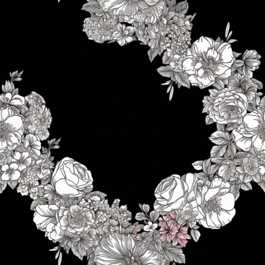 black line art style a flower bouquet wreath clipart png transparent white background one object truly timeless elegance premium luxury ornate photo realistic honestly reality aesthetic consistent quality unique exquisite iridescence individuality array of colors rich treasured throughout the ages refinement symbolizing luxury glamour allure wonders of the nature mother of pearl luminous quality light in a myriad of enchanting colors royal jewelry delicate shimmer pearlescent effect polished sop