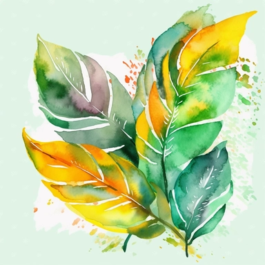 leave, lovely looking, vibrant colors, include green, summer vibe, 4k, professional sketch, water colors, clipart, solid background