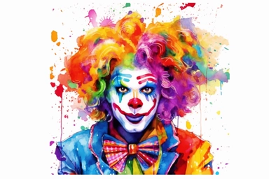 colorful vibrant bright neon clown, watercolor clip art