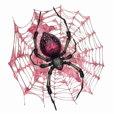 Vintage Halloween spider web, dark pink and black color, watercolor, clipart, illustration, white background