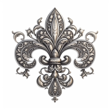 Clipart, gorgeous fleur de lis, black and grey colours, luminous, glowy, intricate, illustration, detailed, 8k, png, isolated on white background
