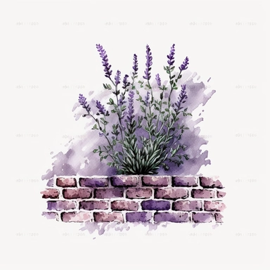 Watercolor lavender brick wall Clipart, white background, no text