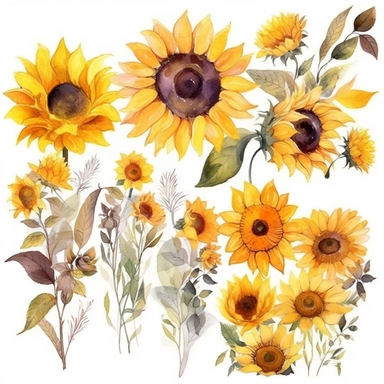Watercolor Sunflowers Clipart - fall sunflower floral bouquets
