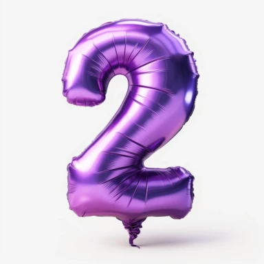 foil balloon in a number 2 shape. Purple Color, cartoon, clipart