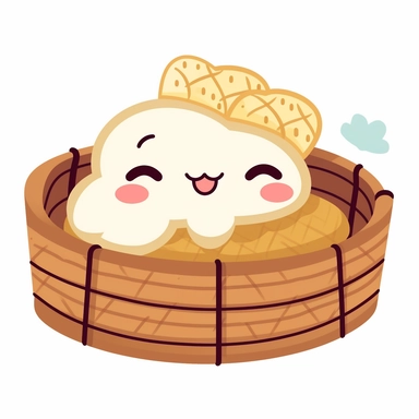 kawaii vector clipart of Bao on a Chinese dimsum basket. The Bao is in love.