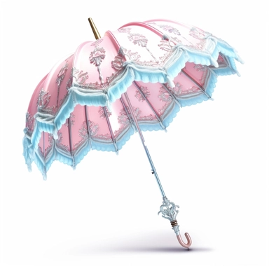 pastel pink and blue princess ornate parasol side view photo realistic clipart with white background straight handle
