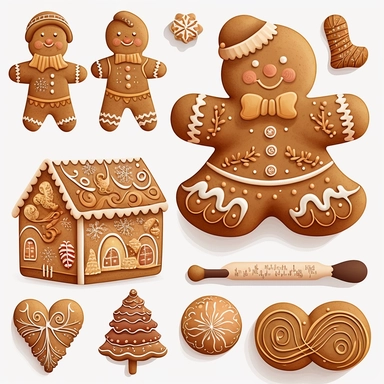 illustration clipart set christmas gingerbread hd realistic, no background