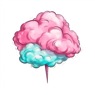 clip art on solid white background, simple colored drawing of cotton candy